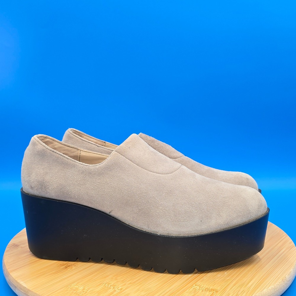 Donald Pliner Cape Taupe Suede Platform Wedge Loafer Womens 9M Grey Chunky Shoes